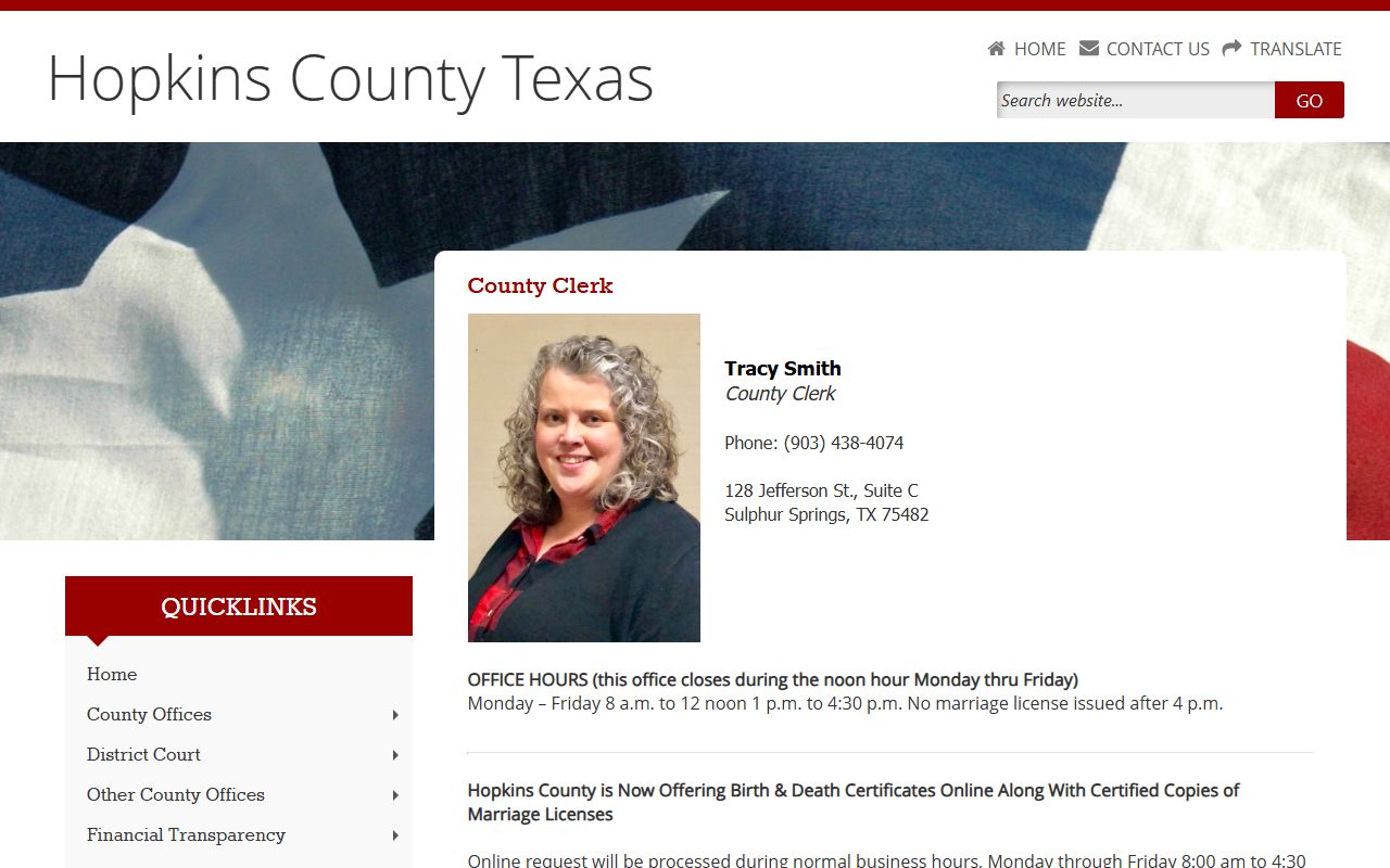 Hopkins County County Clerk contact page