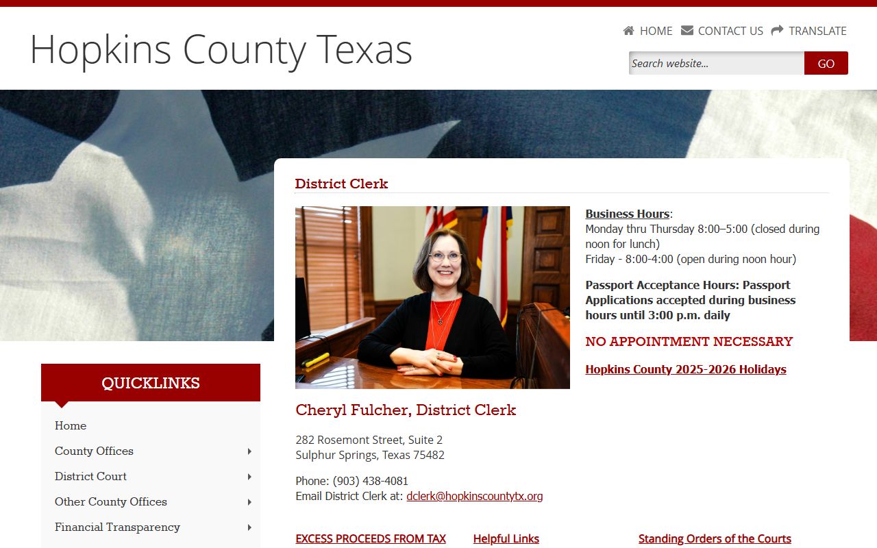 Hopkins County District Clerk contact and docket page