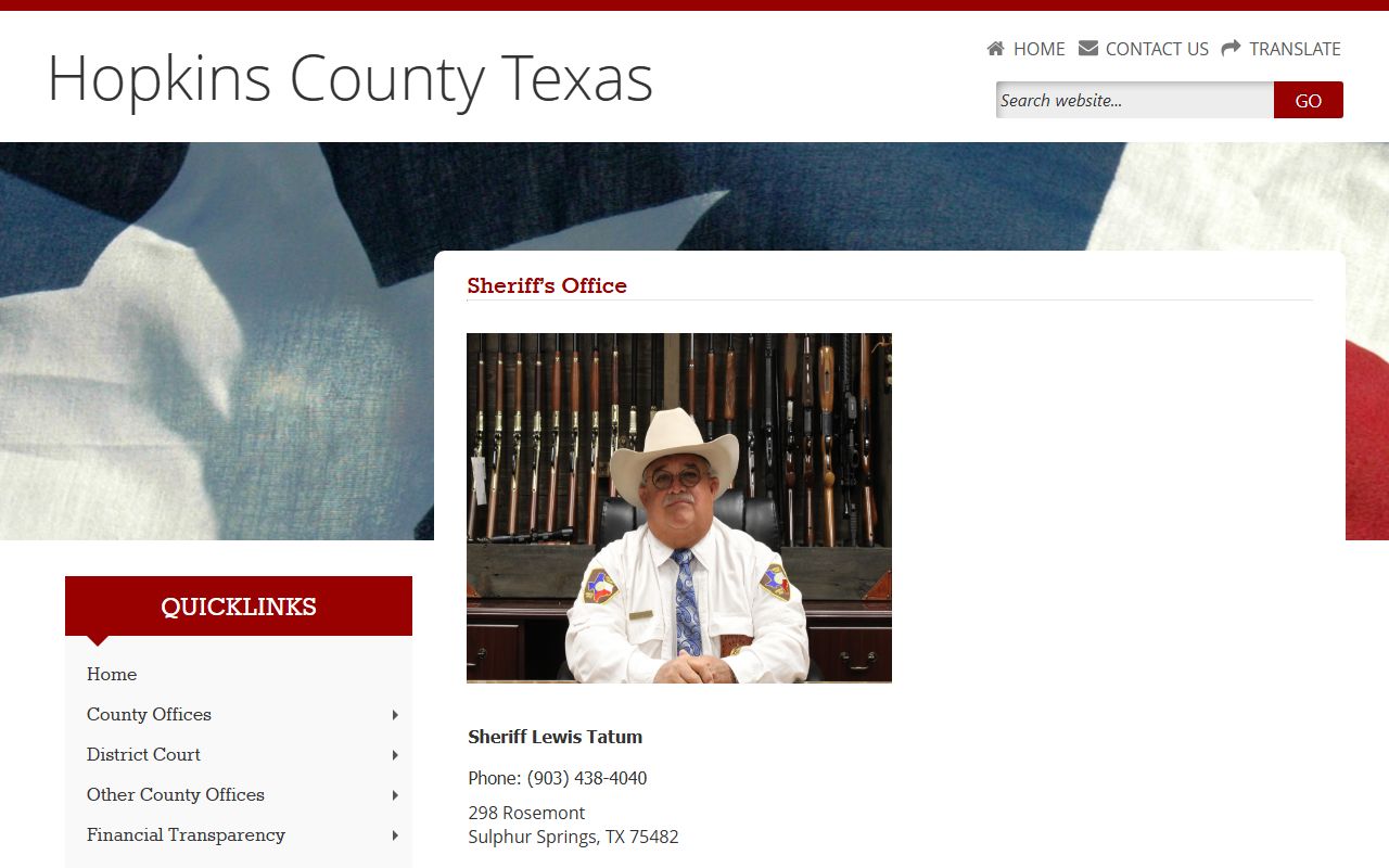Hopkins County Sheriff's Office page for jail roster and inmate population links